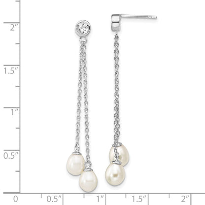 Sterling Silver 6-7mm Rice Cultured Pearl & Cubic Zirconia Post Dangle Earrings