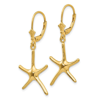 14k Yellow Gold Dancing Starfish Drop Dangle Earrings
