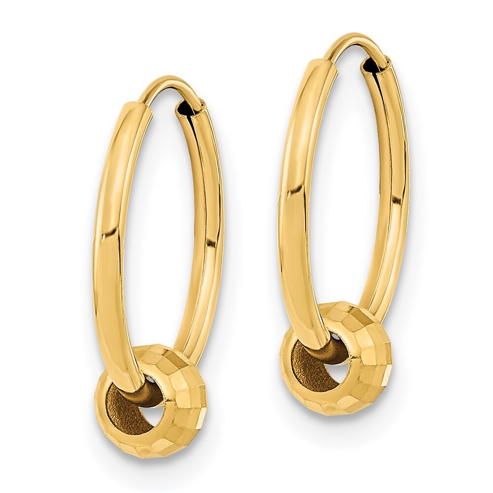 14k Yellow Gold Polished with Diamond Cut Ball Hoop Earrings Gift for Women