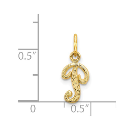 14k Yellow Gold Script Letter P Initial Charm Pendant for Women