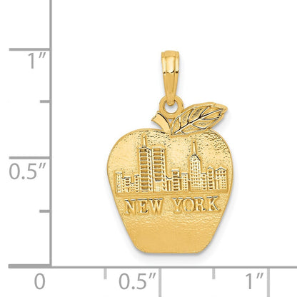14k Yellow Gold Solid NEW YORK Skyline on Small Apple Pendant for Women