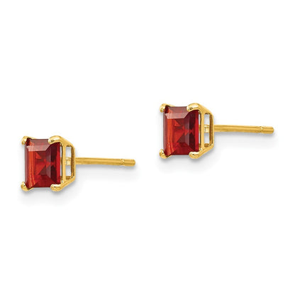 14k Yellow Gold Garnet 4mm Square Stud Earrings Gift for Women