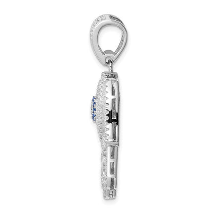 Sterling Silver Rhodium-plated Created Spinel & Cubic Zirconia Hamsa Pendant