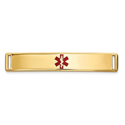 14k Yellow Gold 35x6mm Centered Red Epoxy Enameled Medical ID Plate # 817