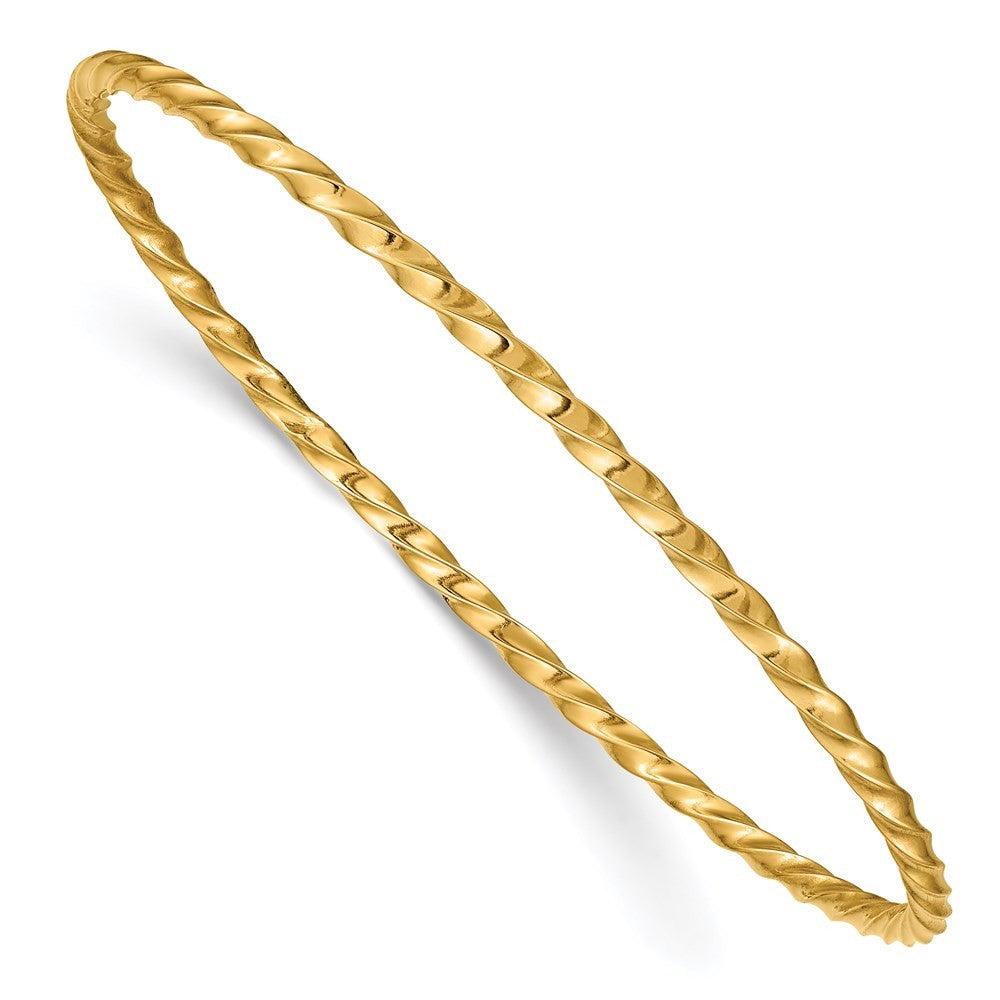 14k Yellow Gold Polished Twisted 2.50mm Slip-on Round Bangle Bracelet