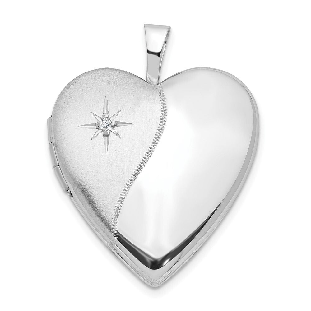14k White Gold 20mm Diamond Polished and Satin Heart Locket Pendant for Women