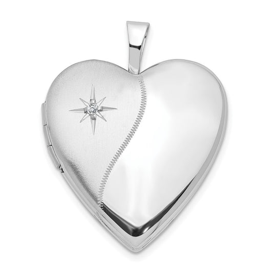 14k White Gold 20mm Diamond Polished and Satin Heart Locket Pendant for Women