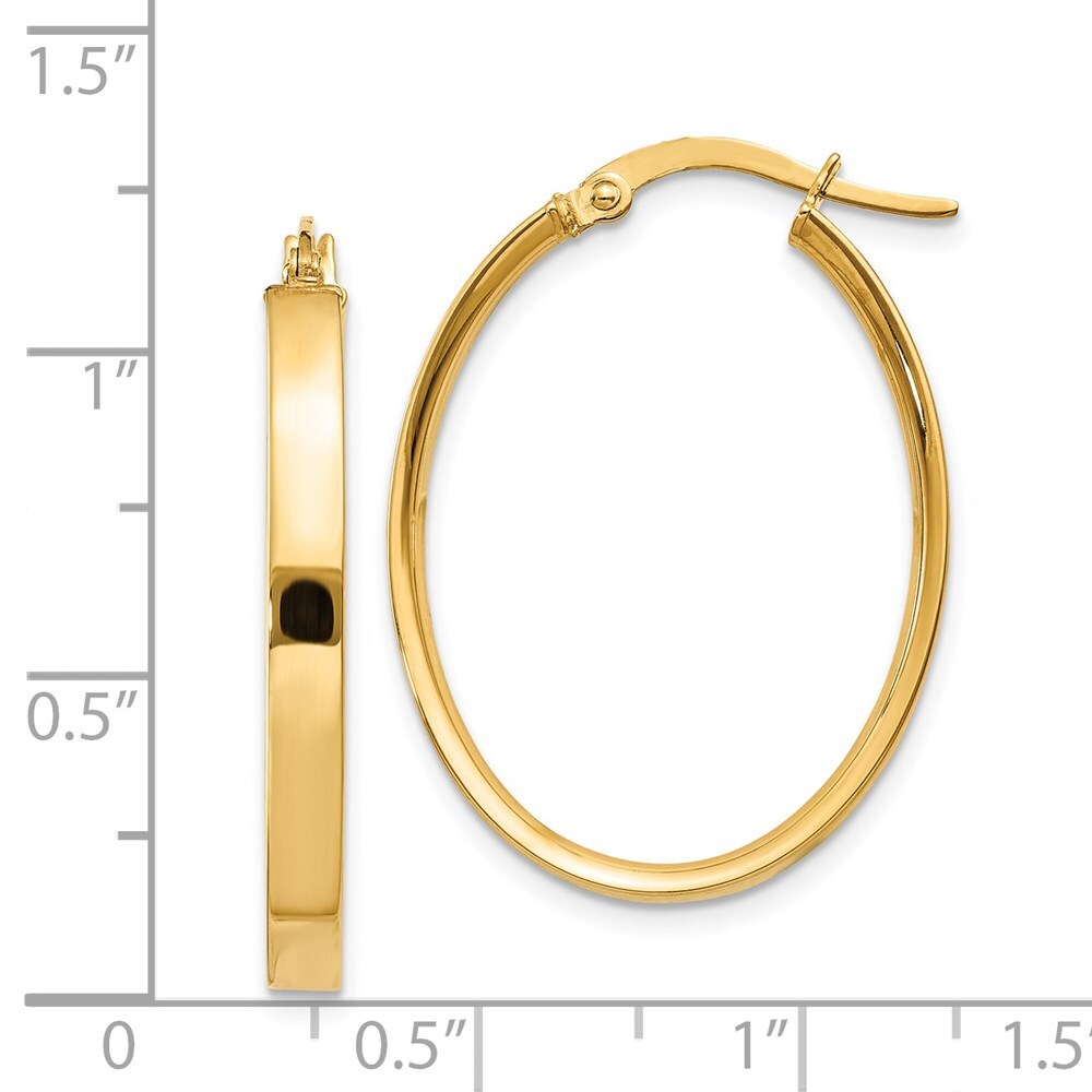 14k Yellow Gold 3mm Oval Hoop Earrings Gift for Women