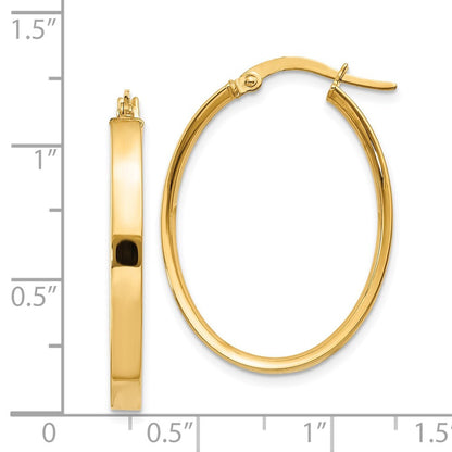 14k Yellow Gold 3mm Oval Hoop Earrings Gift for Women