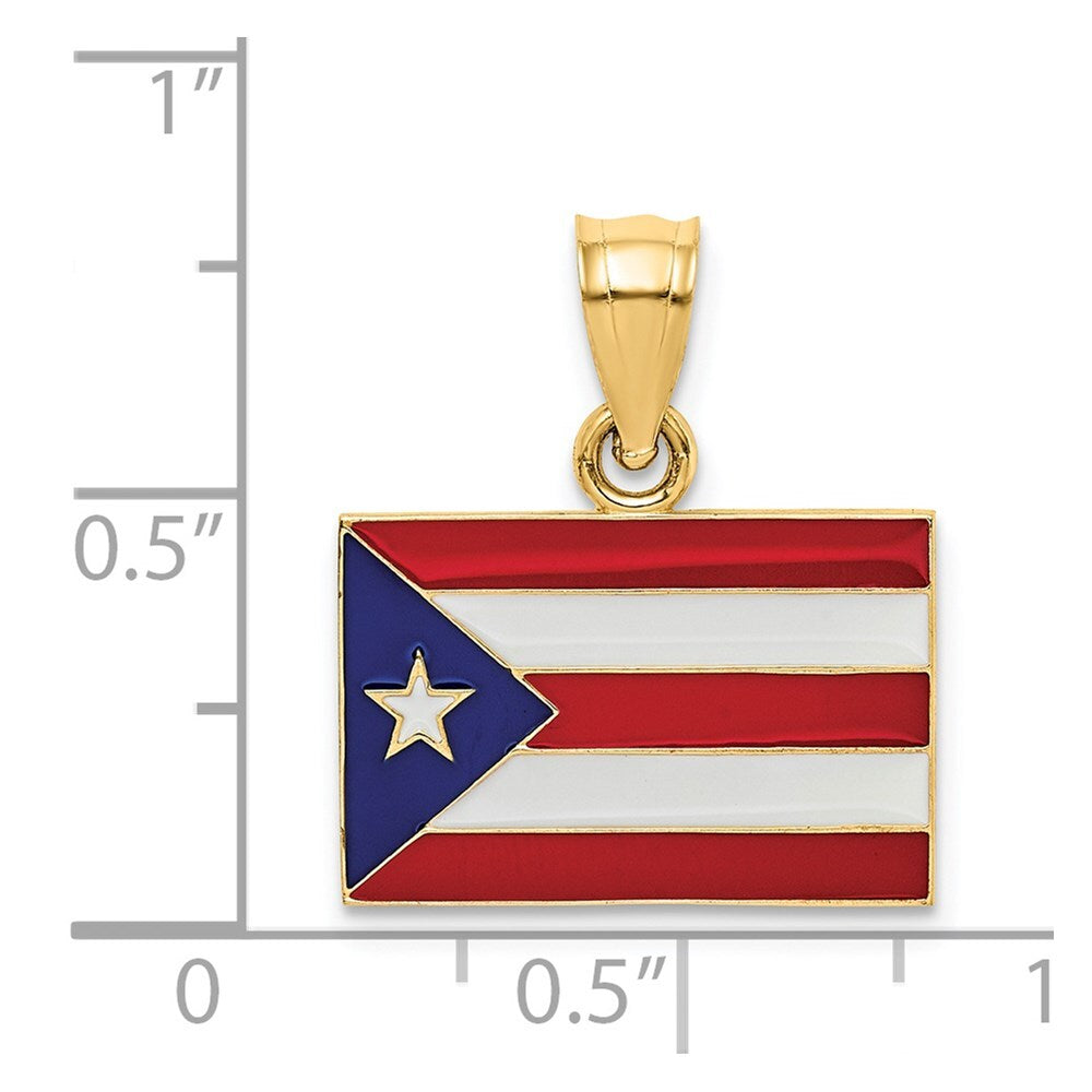 14k Yellow Gold Solid Enameled Puerto Rico Flag Pendant for Women