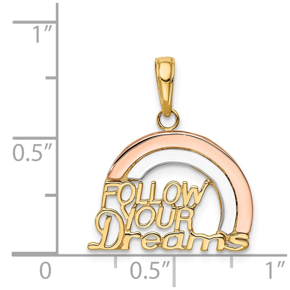14k Two-tone Gold White Rhod FOLLOW YOUR DREAMS Rainbow Charm Pendant
