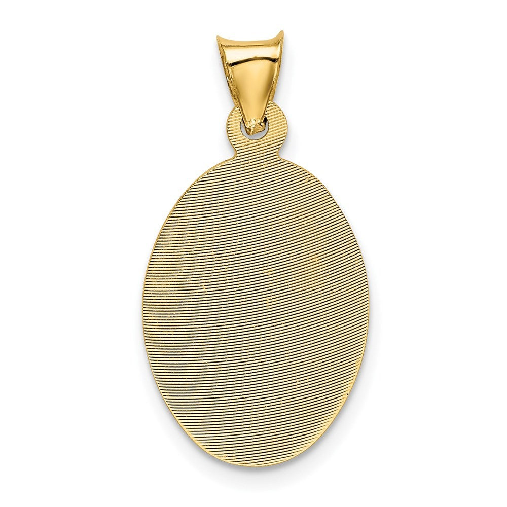14k Yellow Gold w Rose and White Rhodium Diamond-Cut Baptism Oval Pendant