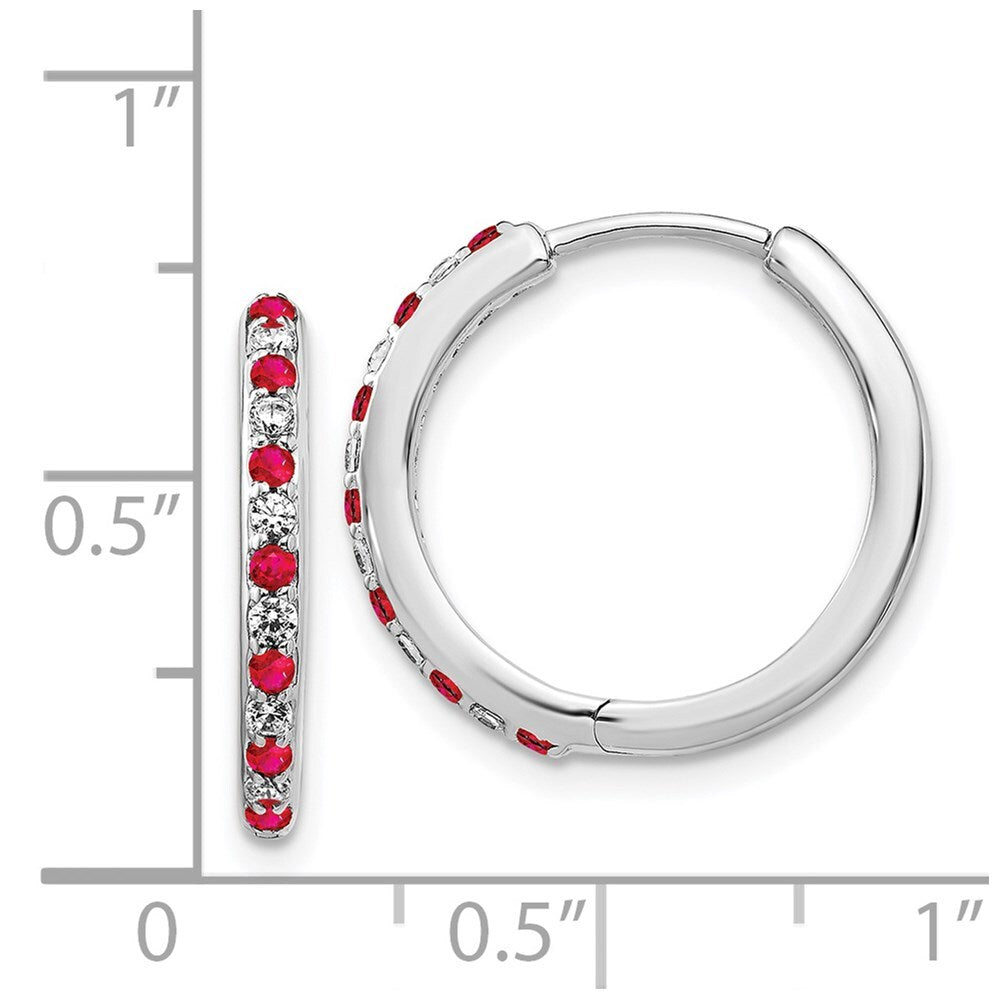 14k White Gold Diamond and Ruby Hinged Hoop Earrings