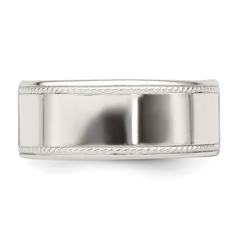 Sterling Silver 9.5mm Flat with Rope Edge Size 8 Band