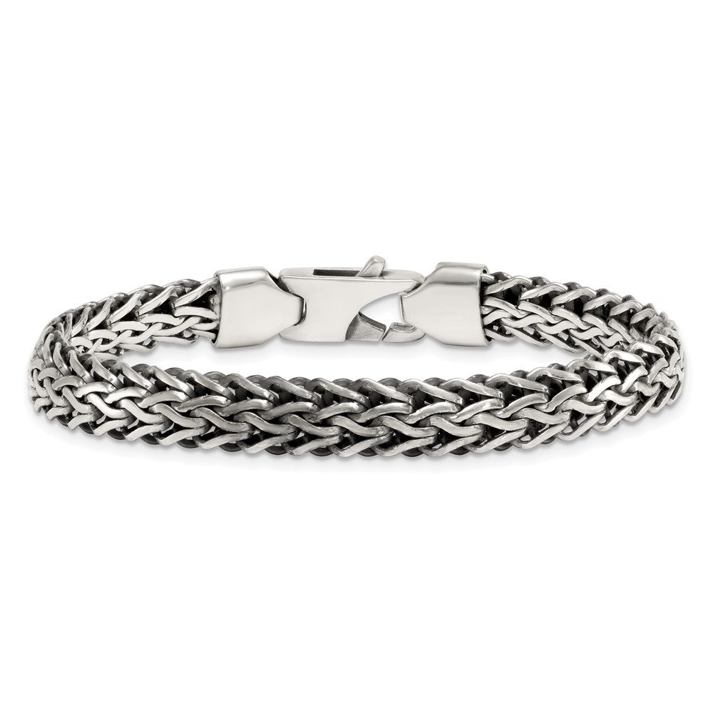 Sterling Silver Antiqued Polished 8.25mm Fancy Chain Bracelet 7.75 inch Bracelet