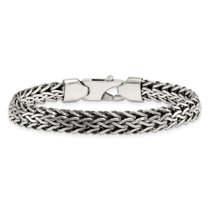 Sterling Silver Antiqued Polished 8.25mm Fancy Chain Bracelet 7.75 inch Bracelet