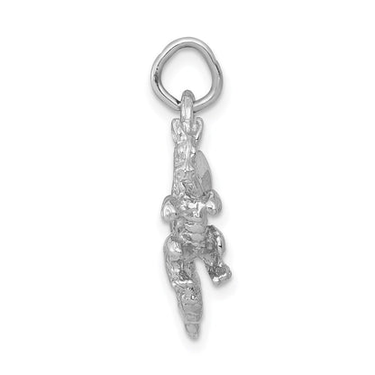 14k White Gold Solid Polished 3-D Dragon Charm Pendant for Women