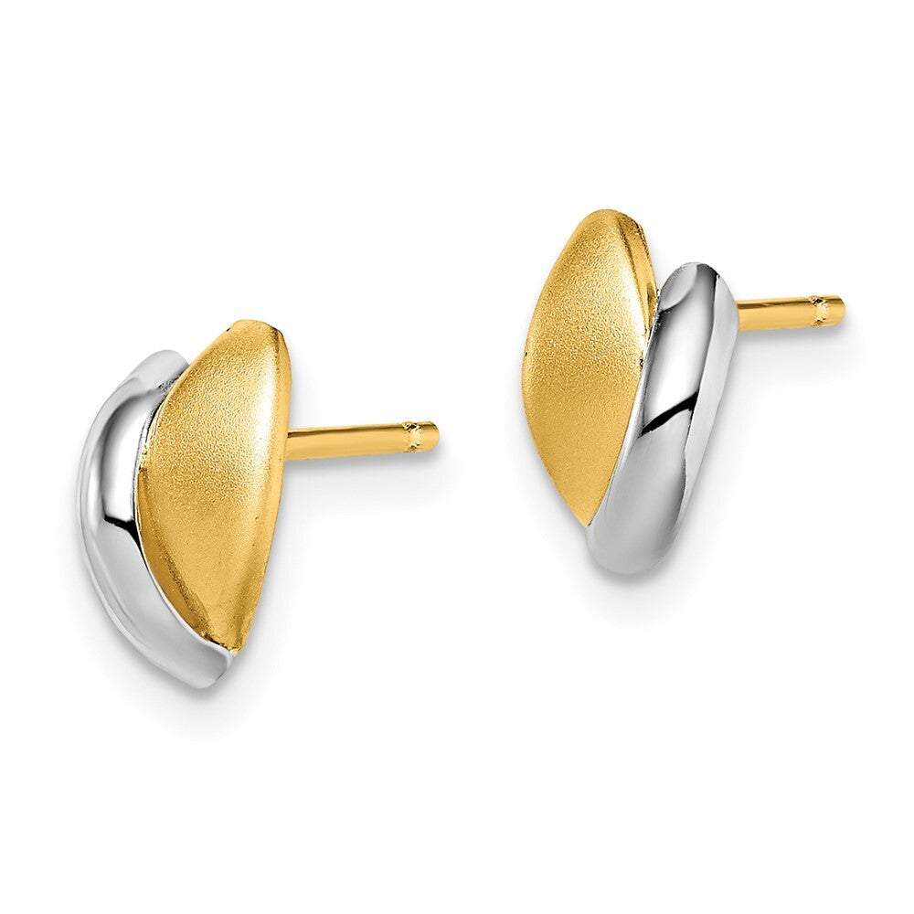 14k Yellow Gold Rhodium Satin Leaf Stud Earrings Gift for Women