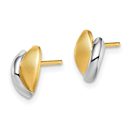14k Yellow Gold Rhodium Satin Leaf Stud Earrings Gift for Women