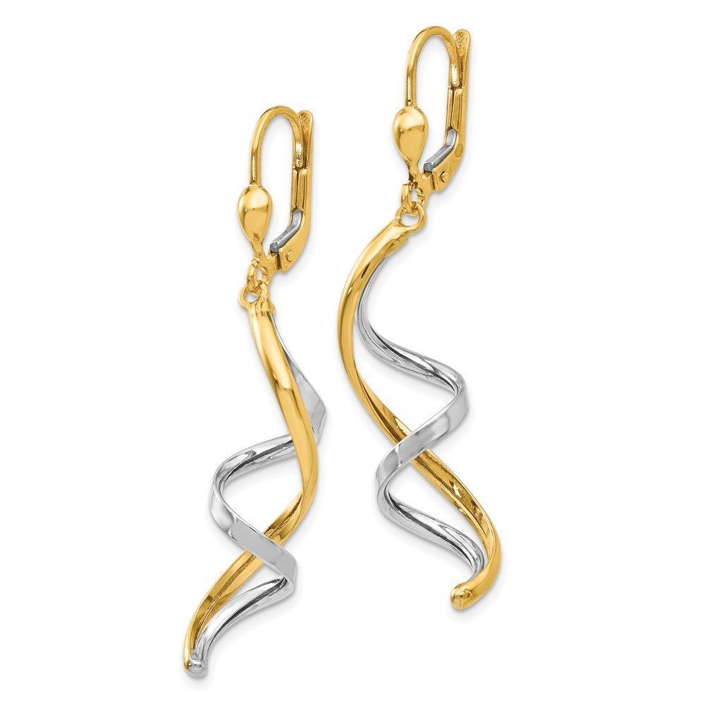 14K Two-tone Spiral Drop Dangle Earrings