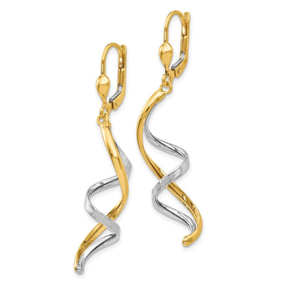 14K Two-tone Spiral Drop Dangle Earrings