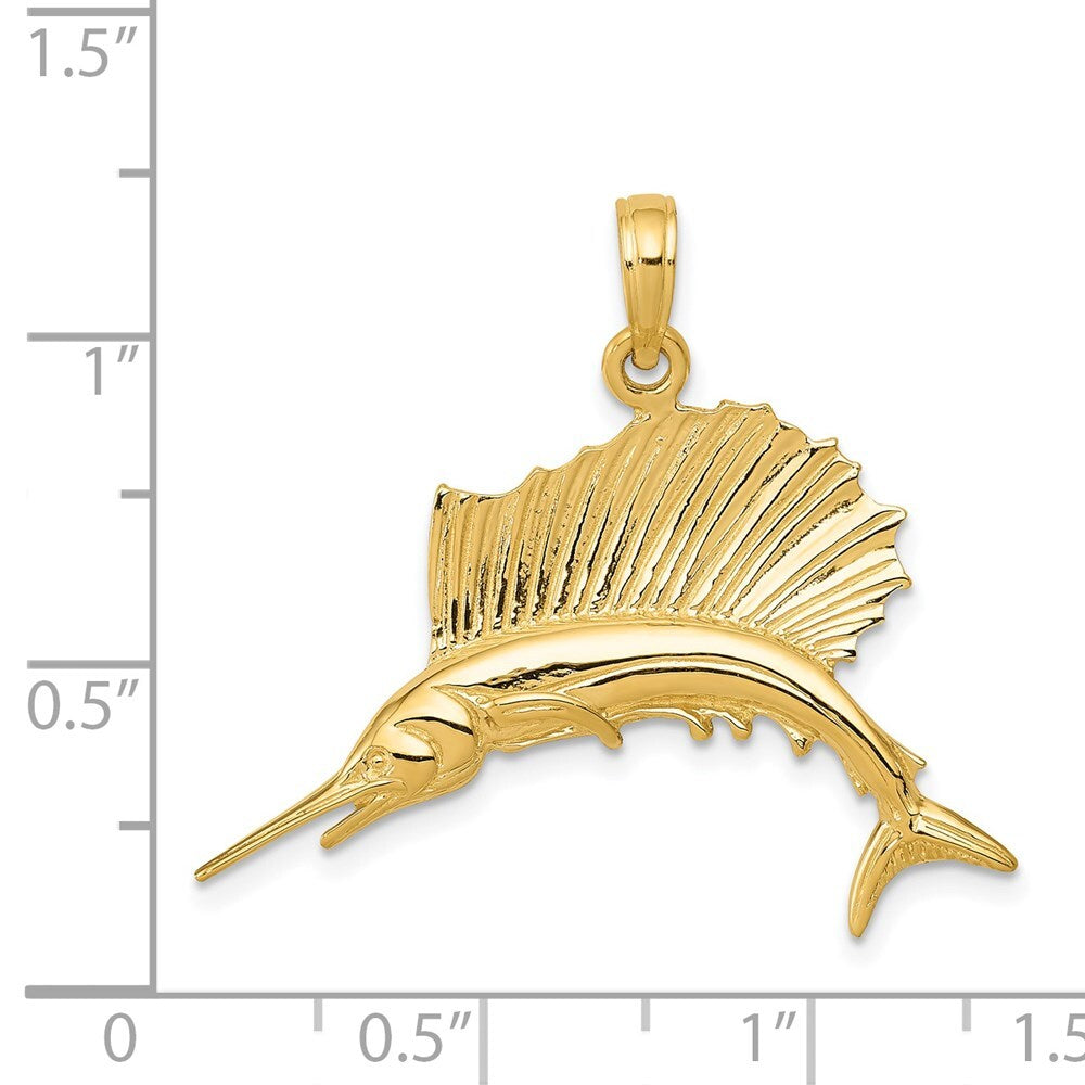 14k Yellow Gold Polished Sailfish Pendant