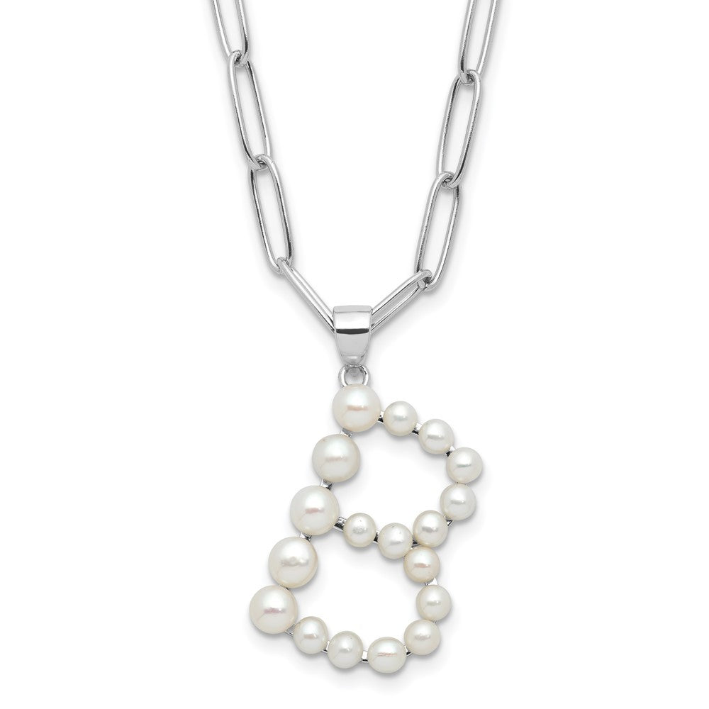 Sterling Silver 3-5.5mm White Button Cultured Pearl LETTER B Necklace 18"