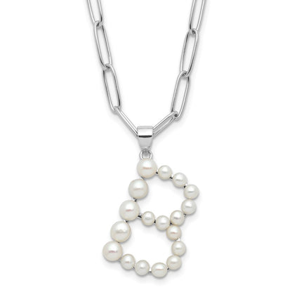 Sterling Silver 3-5.5mm White Button Cultured Pearl LETTER B Necklace 18"