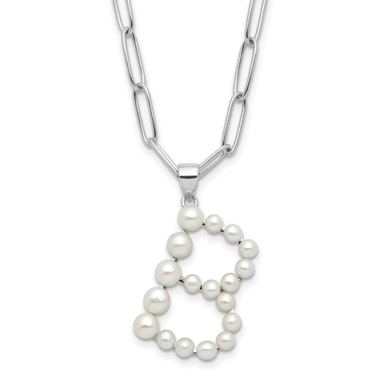 Sterling Silver 3-5.5mm White Button Cultured Pearl LETTER B Necklace 18"