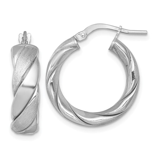 Sterling Silver Polished Brushed Textured 6.00mm x 22mm Tube Hoop Earrings