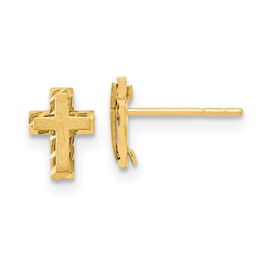 14k Yellow Gold Madi K Satin & Polished Diamond-cut Cross Post Earrings