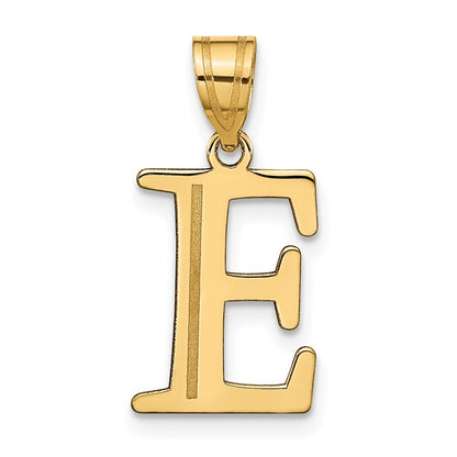 14k Yellow Gold Polished Etched Letter E Initial Pendant for Women
