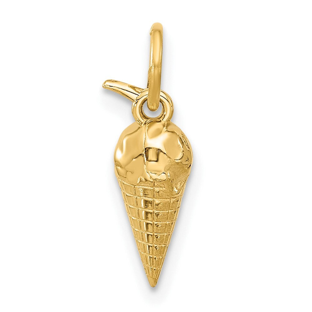 14k Yellow Gold Fancy Ice Cream Cone Pendant for Women