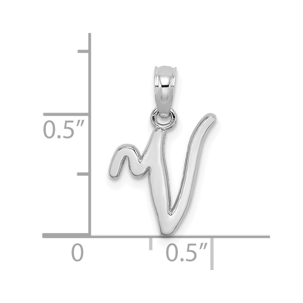 14K White White Gold Script Letter V Initial Pendant