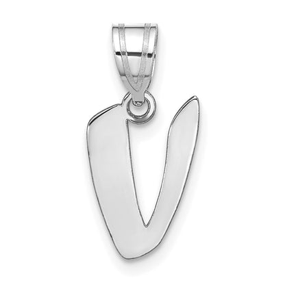 14k White Gold Polished Script Letter V Initial Pendant for Women