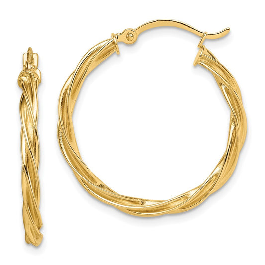 14k Yellow Gold Polished Twisted 2.5mm Hoop Earrings