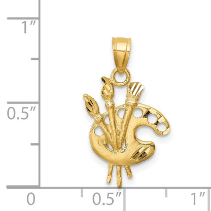 14k Yellow Gold Diamond-Cut Paint Palette Pendant for Women