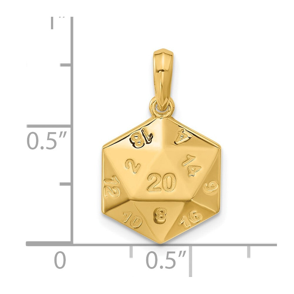 14k Yellow Gold Polished D20 Twenty-sided Dice Pendant for Women