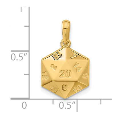 14k Yellow Gold Polished D20 Twenty-sided Dice Pendant for Women