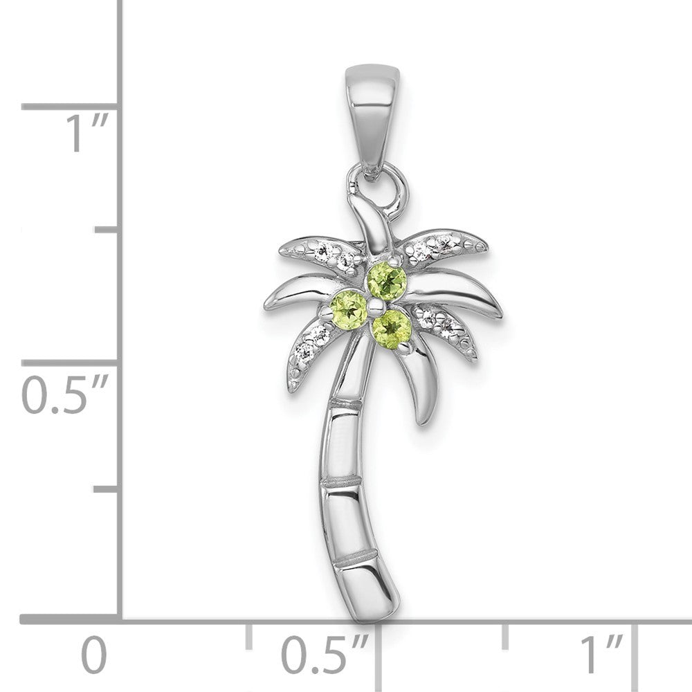 Sterling Silver Polished and Grooved Peridot and White Topaz Palm Tree Pendant