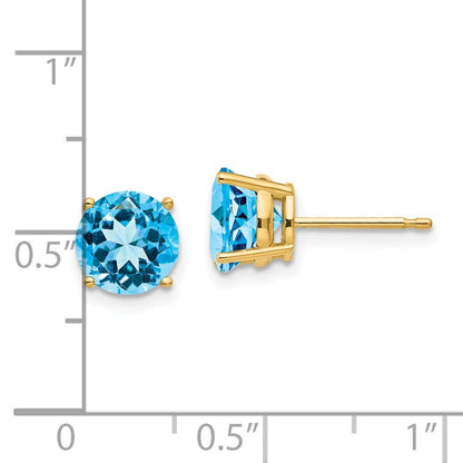 14k Yellow Gold 7mm Blue Topaz Stud Earrings Gift for Women