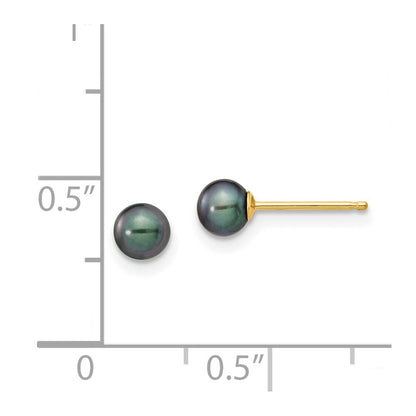 14k Yellow Gold 4-5mm Black Round Freshwater Cultured Pearl Stud Earrings