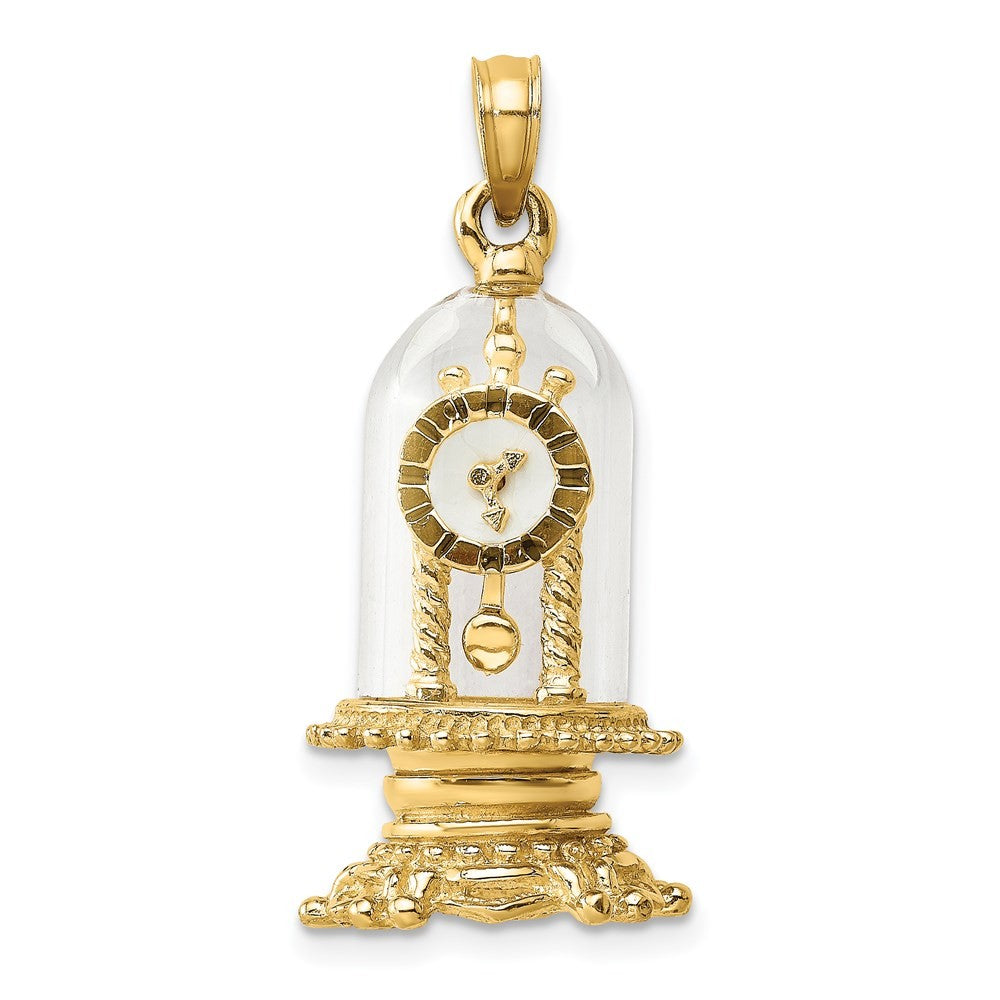 14k Yellow Gold w Enamel 3-D Moveable Clock In Glass Dome Charm