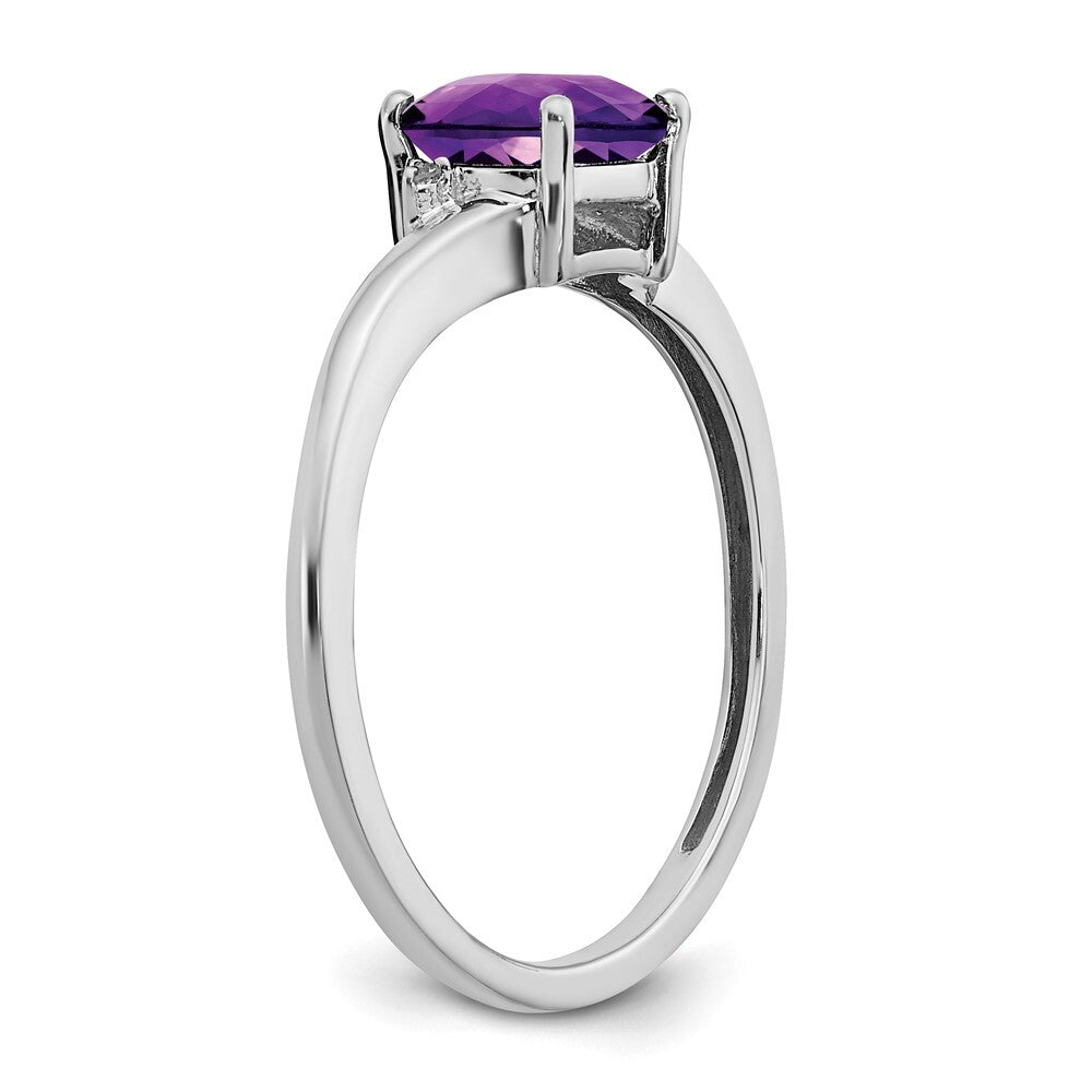 Sterling Silver Rhodium-plated Amethyst and Diamond Ring Size 6