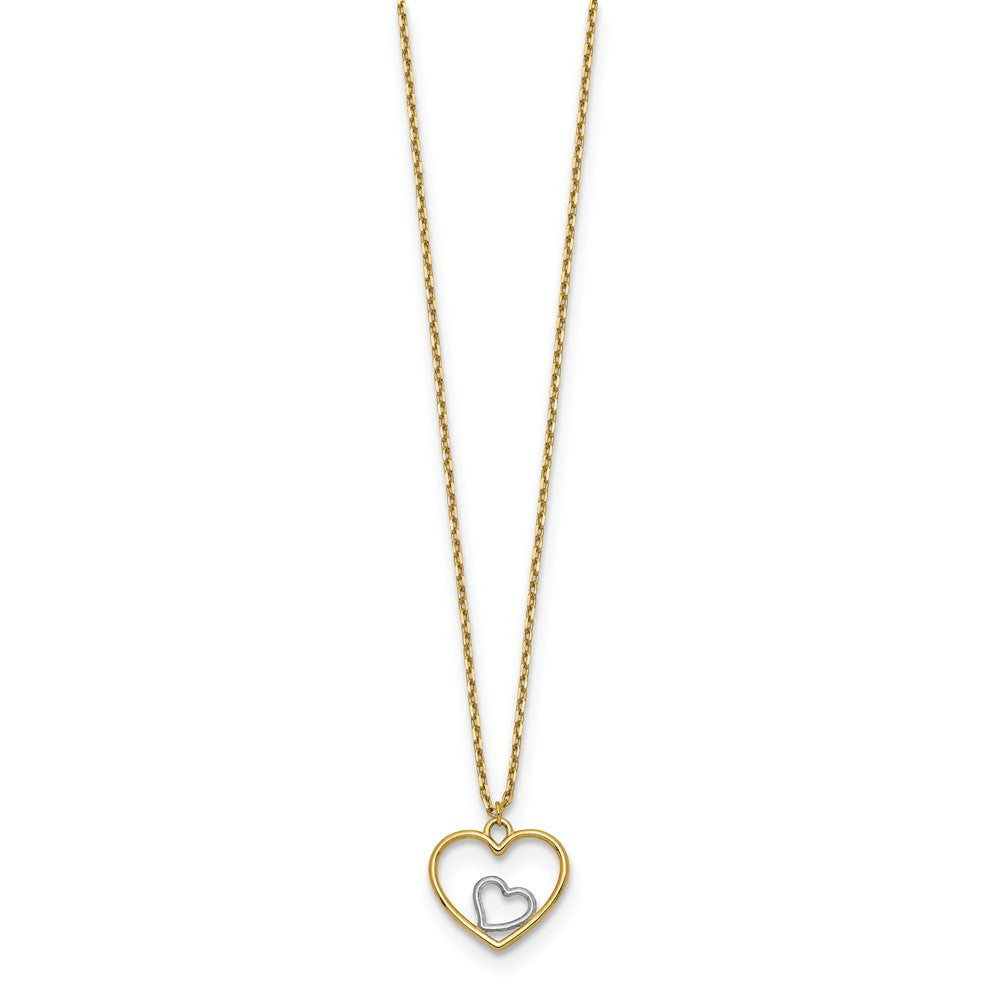 14k Yellow Gold w/Rhodium Heart in Heart Necklace