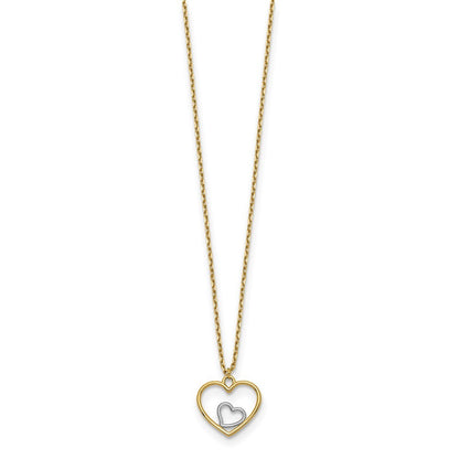 14k Yellow Gold w/Rhodium Heart in Heart Necklace