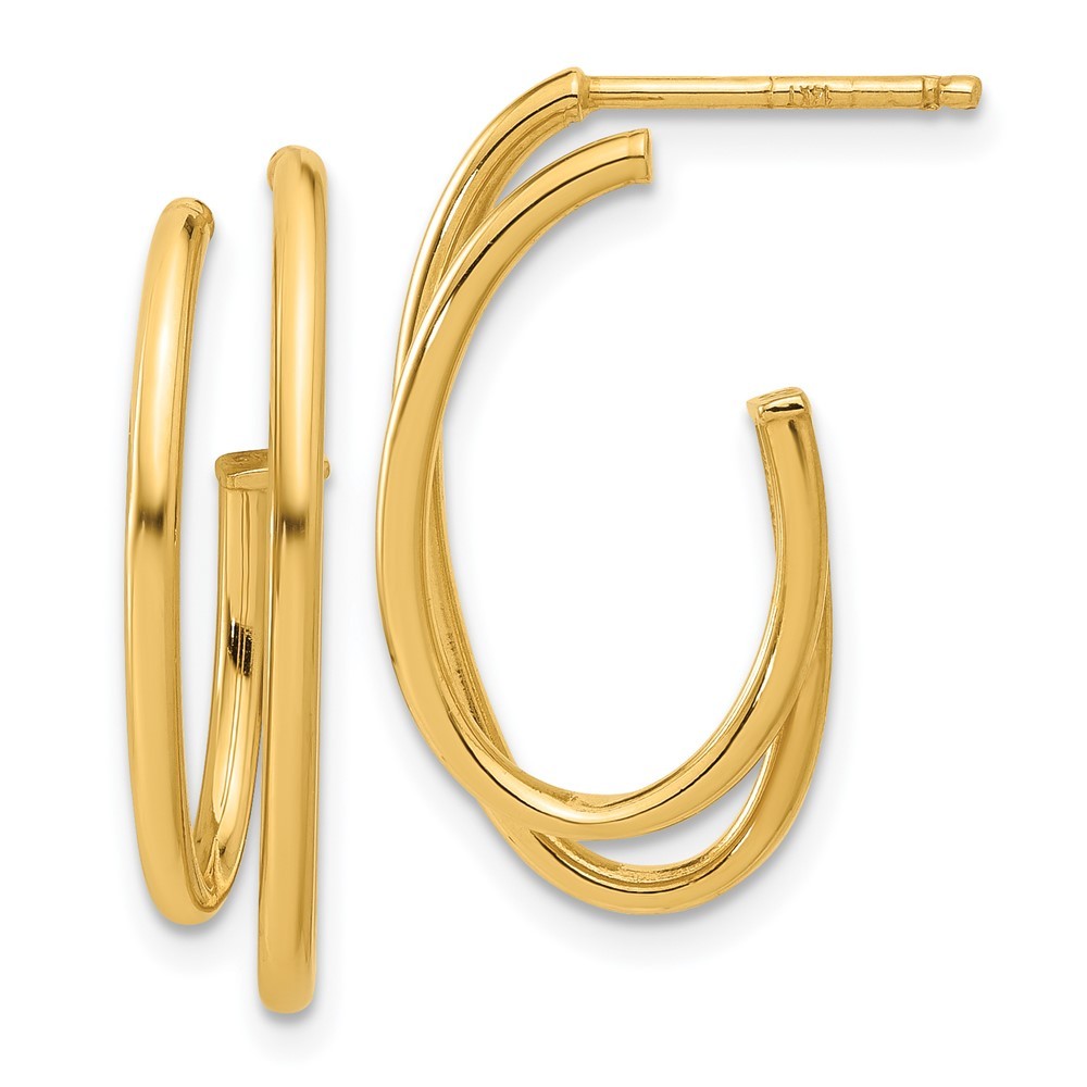 14k Yellow Gold Polished Oval Double Strand J-Hoop Earrings