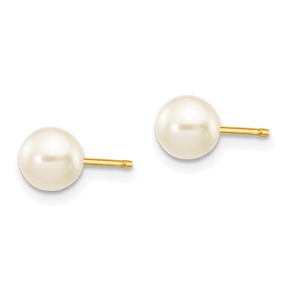 14k Yellow Gold 5-6mm White Round Freshwater Cultured Pearl Stud Earrings