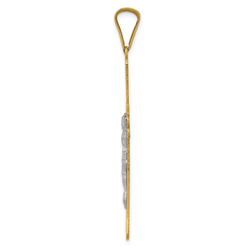 14k Two-tone Gold Polished Satin Diamond-Cut Crucifix Cross Pendant for Women