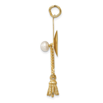 14k Yellow Gold Graduation Cap with FW Cultured Pearl Charm Pendant for Women